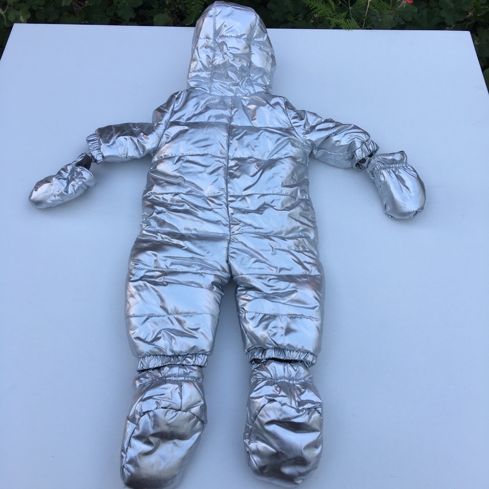 Gymboree Infant Baby Newborn 0 Mths Bunting Silver One Piece Puffer Snowsuit New - Picture 8 of 12